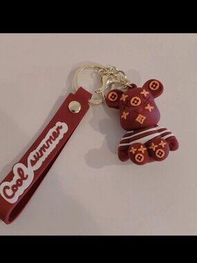 Brownish Red Bear Keychain with 'Cool Summer' Strap